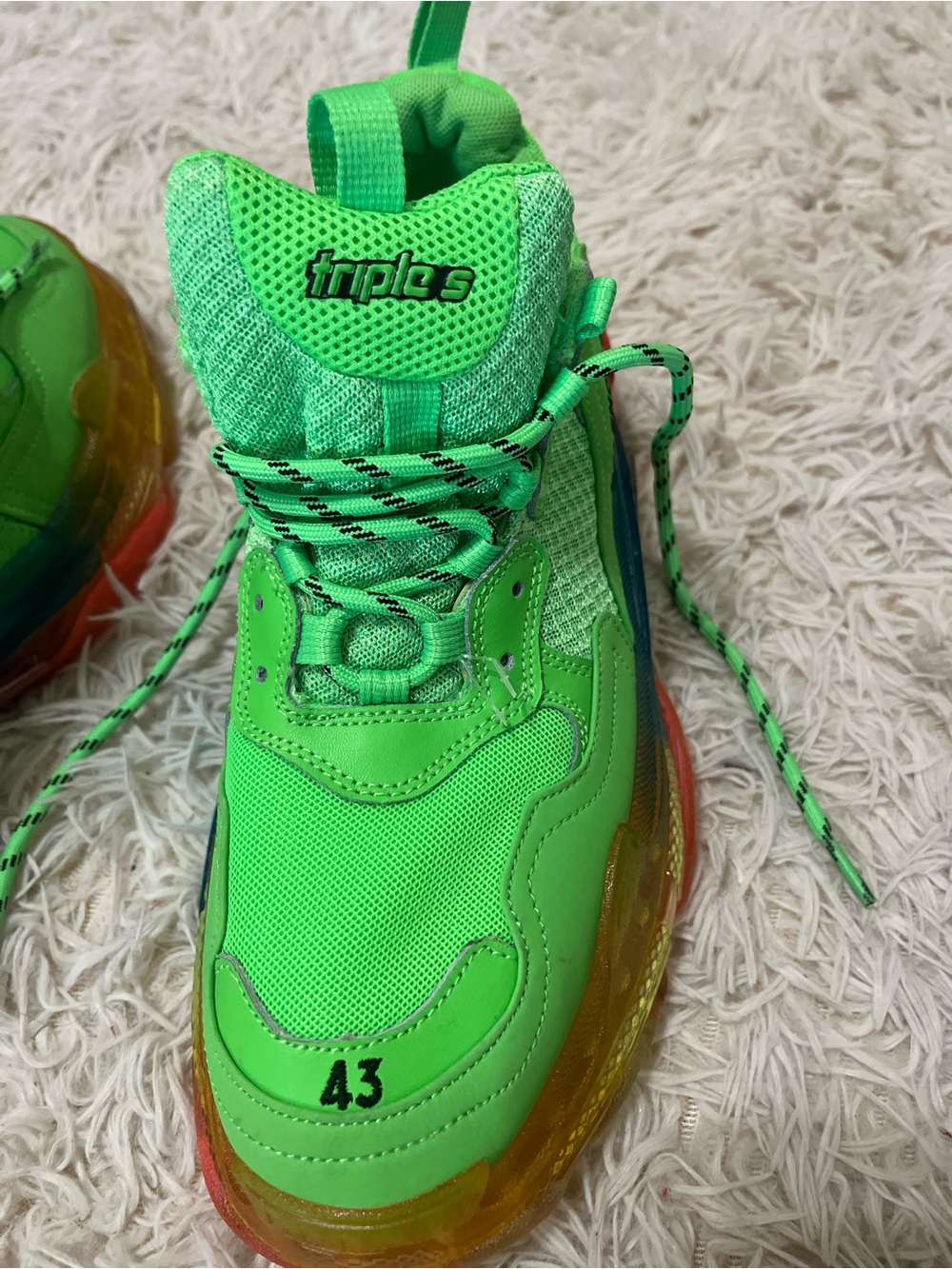 Balenciaga Neon Green Triple S Sneakers with Rainbow Gradient Sole - Picture 2 of 6